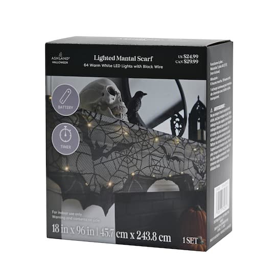 96" Spiderweb & Bats LED Lighted Mantel Scarf by Ashland®